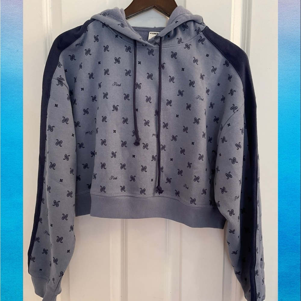 PINK Victoria’s Secret Ivy Fleece Cropped Hoodie NWT - Dusty Iris Bandanna - Med